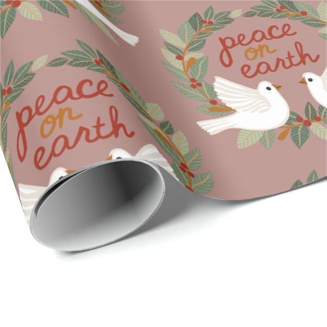 Peace on Earth Doves Christmas Holidays CUSTOM  Wrapping Paper (Roll Corner)
