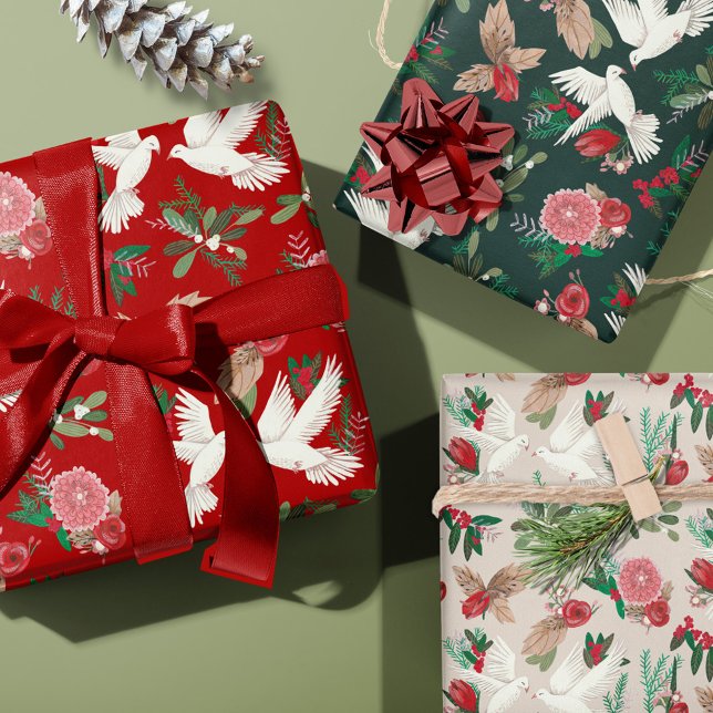 Peace on Earth Doves Floral pattern Wrapping Paper Sheet (Creator Uploaded)