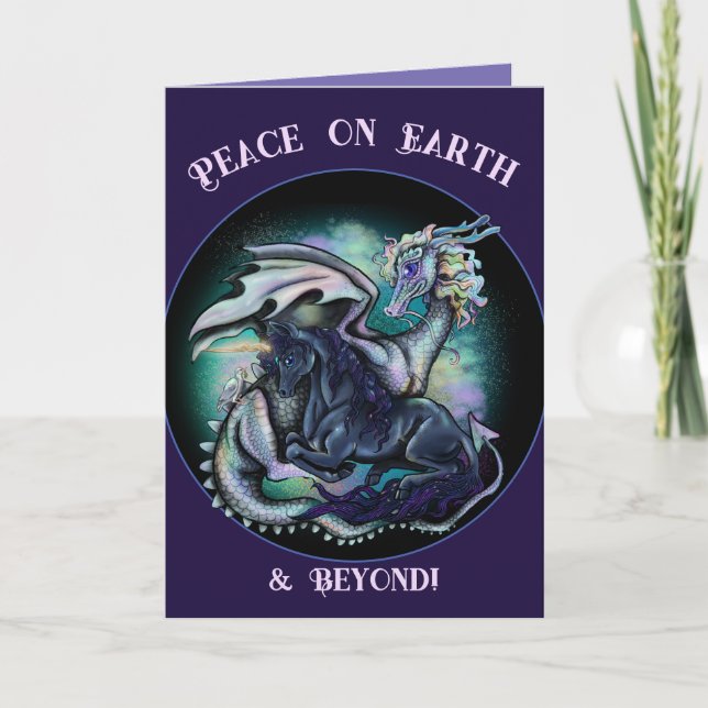 Peace On Earth Dragon and Unicorn Holiday Card (Front)