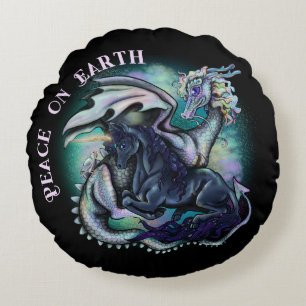 Peace on Earth Dragon and Unicorn Round Pillow