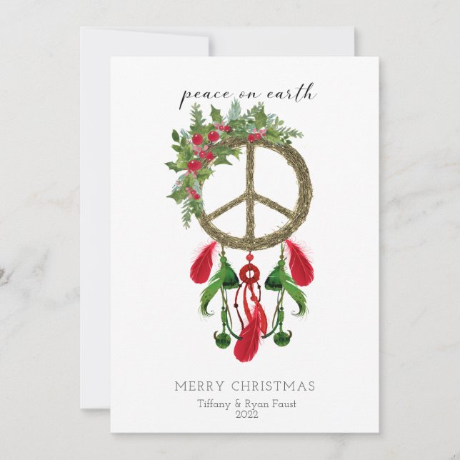 Peace on Earth Dream Catcher Flat Christmas Card (Front)