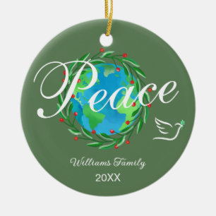 Peace on Earth Elegant Script Christmas Photo Ceramic Ornament