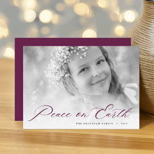 Peace on Earth   Elegant Script Photo Holiday Card