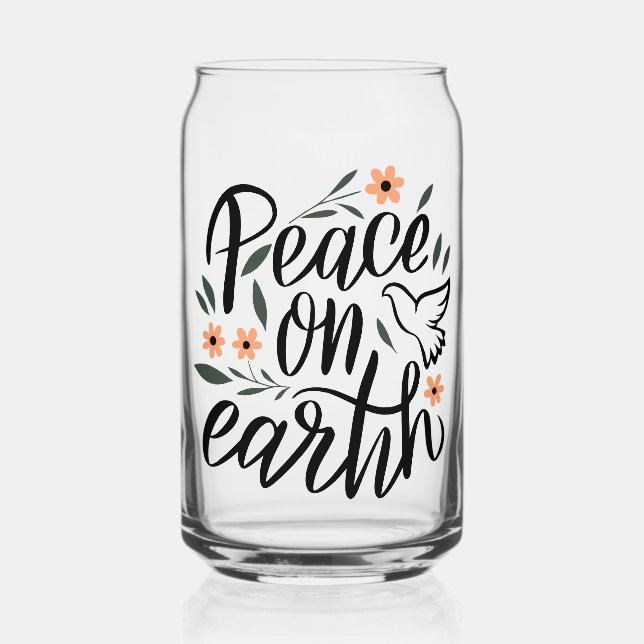 Peace on Earth Floral Design Can Glass (Front)