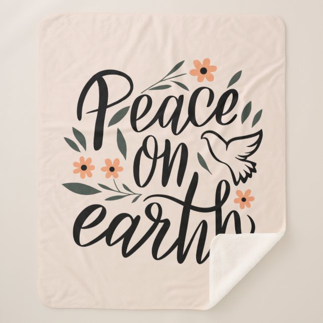 Peace on Earth Floral Design Sherpa Blanket (Front)