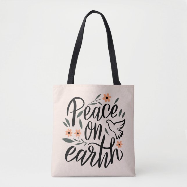 Peace on Earth Floral Design Tote Bag (Front)