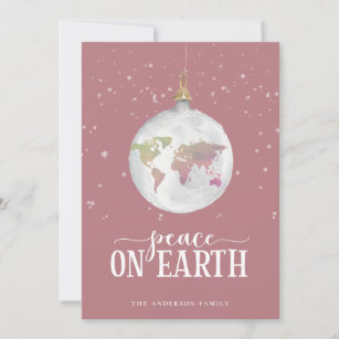 Peace on Earth Globe Ornament Mauve Holiday Card