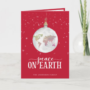 Peace on Earth Globe Ornament Red Holiday Card