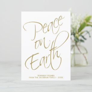 Peace on Earth Gold Script Typography Photo Holiday Card