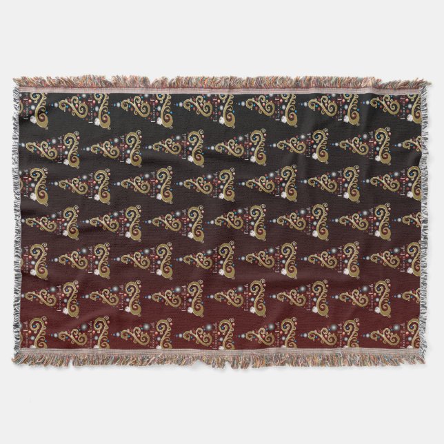 Peace on Earth golden Christmas tree pattern Throw Blanket (Front)