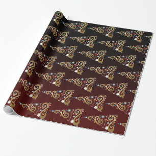 Peace on Earth golden Christmas tree pattern Wrapping Paper