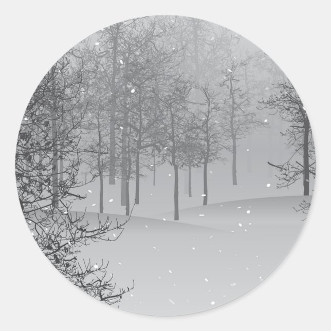 Peace on Earth Grey Snow Scene Classic Round Sticker (Front)