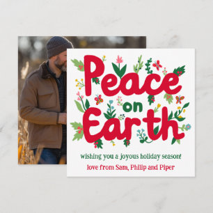 PEACE ON EARTH Hand-Drawn CUSTOM PHOTO  Holiday Card