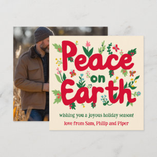 PEACE ON EARTH Hand-Drawn CUSTOM PHOTO Holiday Card