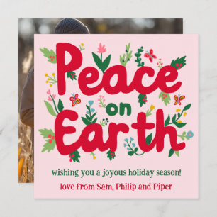 PEACE ON EARTH Hand-Drawn CUSTOM PHOTO  Holiday Card