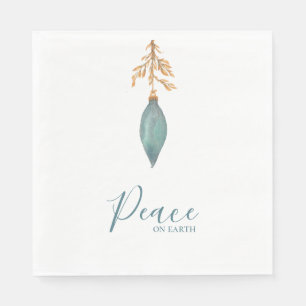 Peace on Earth Hand Painted Turquoise Watercolor  Napkin