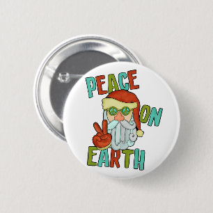 Peace on Earth Hippie Santa 2 Inch Round Button