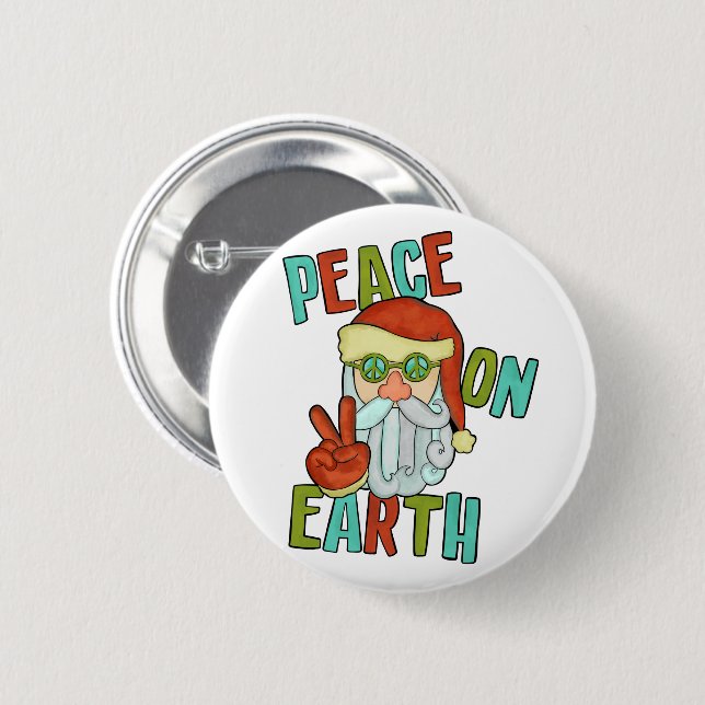 Peace on Earth Hippie Santa 2 Inch Round Button (Front & Back)