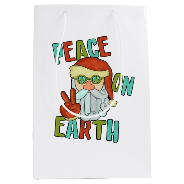 Peace on Earth Hippie Santa Medium Gift Bag (Front)