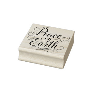 Peace on Earth, in Black Lines Silhouette  Rubber Stamp