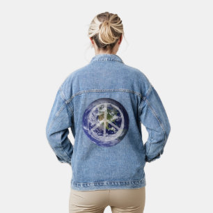 PEACE on Earth in Space Peace Symbol Sign  World   Denim Jacket