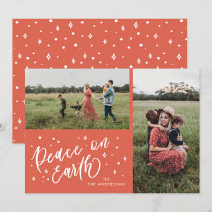 Peace on Earth Lettering Christmas Two Photo Holiday Card