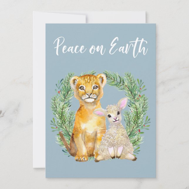 Peace on Earth Lion Lamb Cute Holiday (Front)