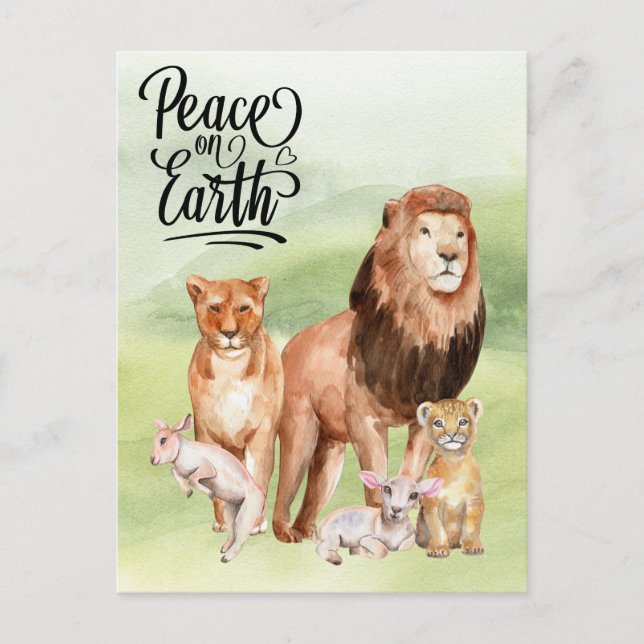 Peace on Earth Lion Lamb Cute Holiday Postcard (Front)