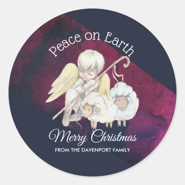 Peace on Earth Merry Christmas Shepherd Classic Round Sticker (Front)