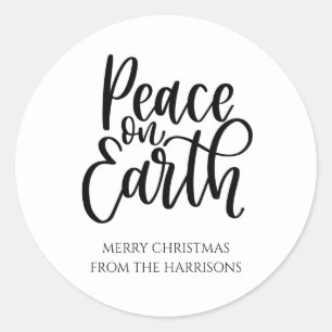 Peace On Earth Merry Christmas Typography Classic Round Sticker