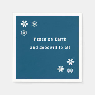 Peace on Earth Minimalist Blue Snowflake Napkins