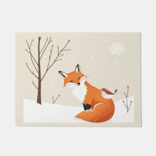 Peace on Earth Minimalist Fox Bird Cute Animals Doormat