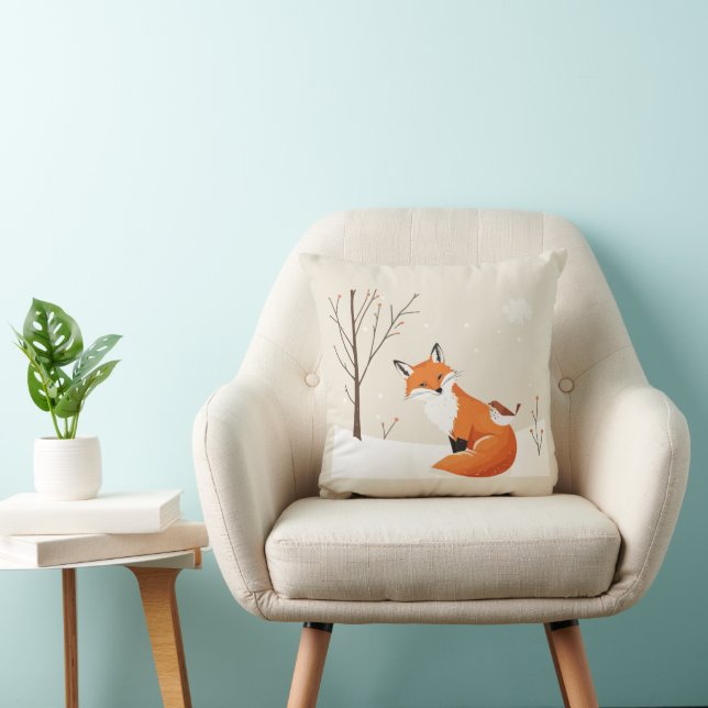 Peace on Earth Minimalist Fox Bird Cute Animals Throw Pillow (Chair)