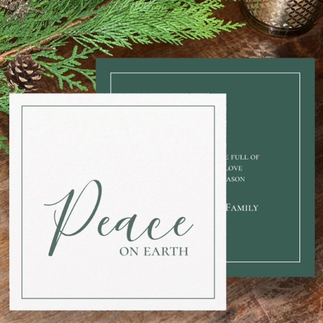 Peace on Earth | Modern Simple Green Personalized Holiday Card (Personalize with name Peace on earth modern minimalistic green pine holiday Christmas greeting card)