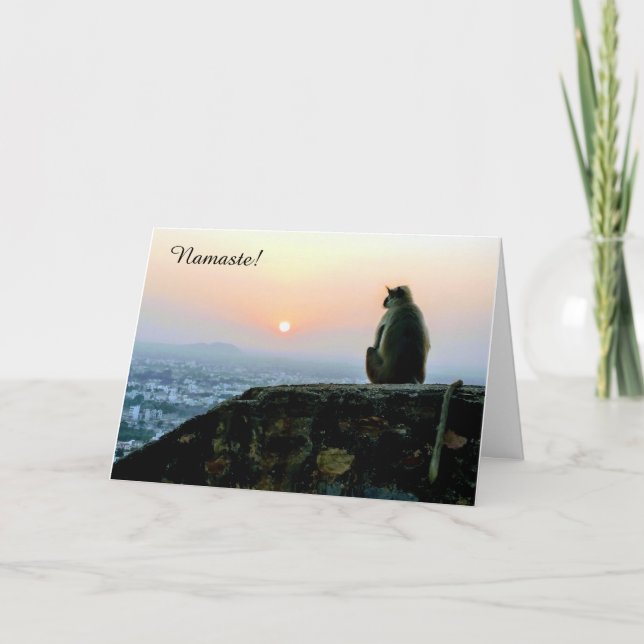 Peace on Earth Monkey at Sunset Holiday Card (Front)