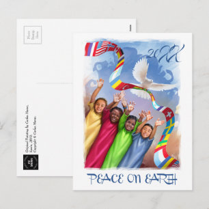 Peace on Earth. Multicultural Kids Custom Holiday Postcard