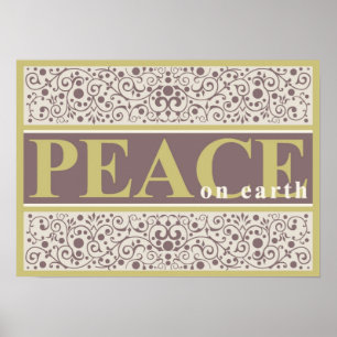 Peace on Earth Ornate Gold Purple Cream Christmas Poster