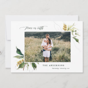 Peace on earth painted floral photo holiday card