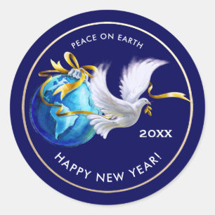 Peace on Earth. Peace Dove Custom New Year's  Classic Round Sticker