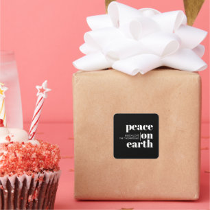 Peace On Earth Personalized Modern Christmas Square Sticker