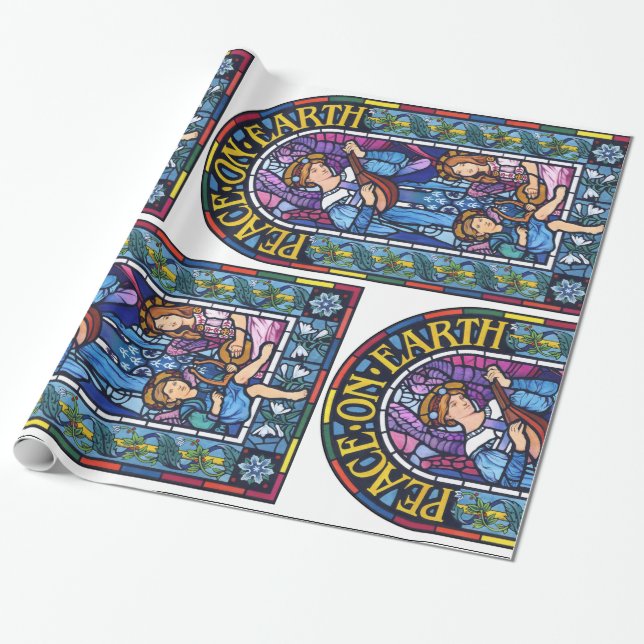 Peace on Earth Pre-Raphaelite stained glass Wrapping Paper (Unrolled)
