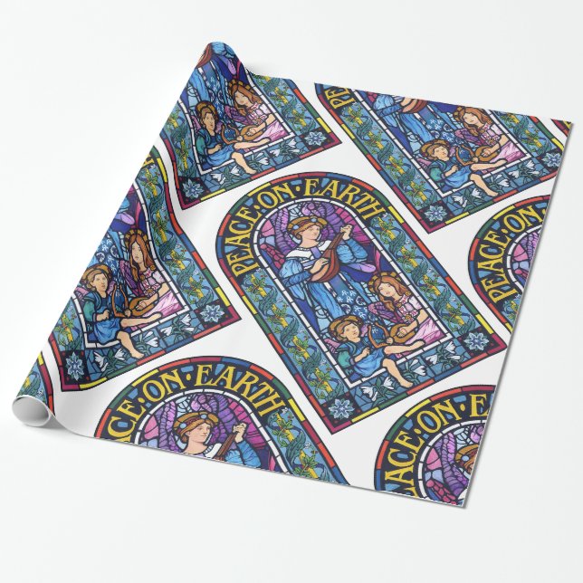 Peace on Earth Pre-Raphaelite stained glass Wrapping Paper (Unrolled)