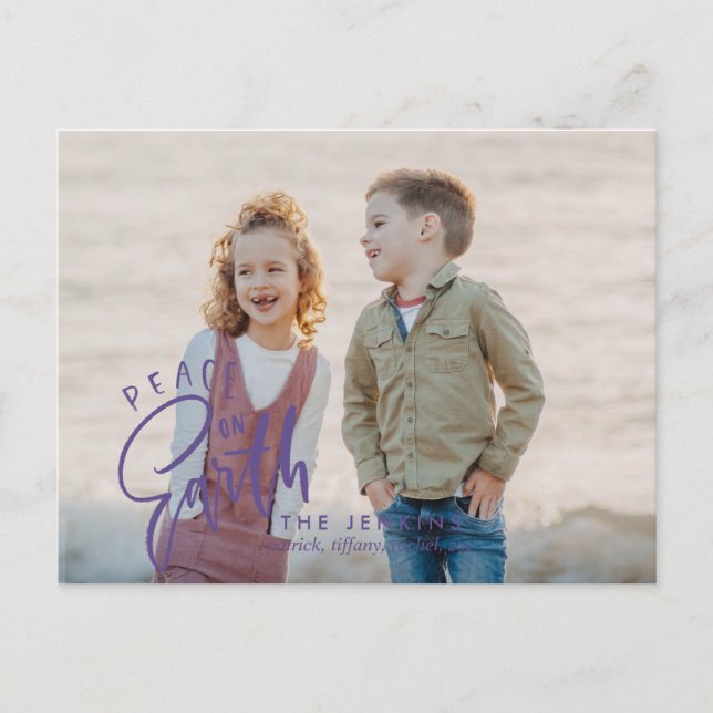 Peace on earth | Purple | Christmas Holiday Photo Postcard (Front)