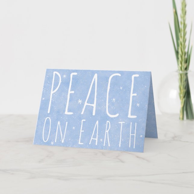 Peace on Earth Quote Snowflakes on Blue Holiday (Front)