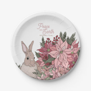 Peace on Earth Rabbit in Flowers Pink Paper Plate