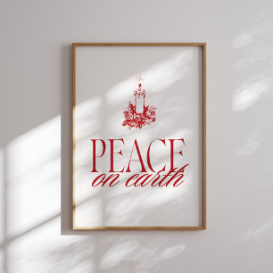 Peace on Earth Red Candle Christmas Poster