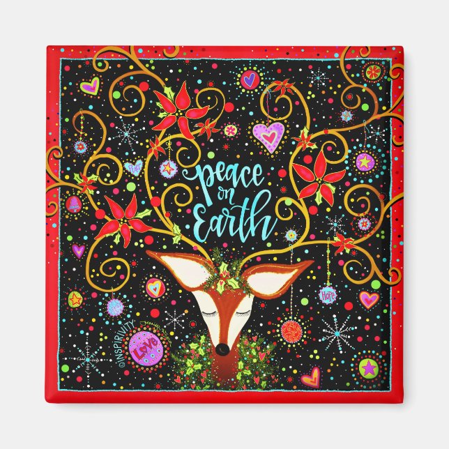 Peace on Earth Reindeer Christmas Inspirivity Magnet (Front)
