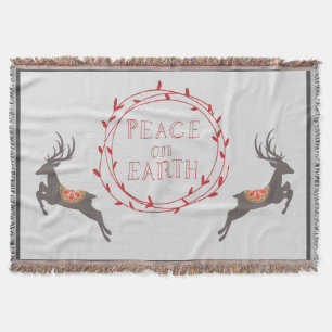 Peace on Earth Reindeer Holiday Throw Blanket