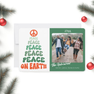 Peace on Earth Retro Font Custom Photo Holiday Card