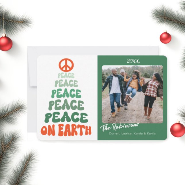 Peace on Earth Retro Font Custom Photo Holiday Card (Creator Uploaded)